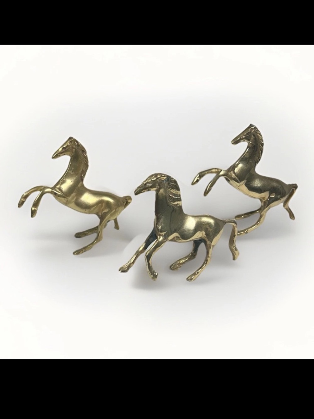 Vintage Solid Brass Horse Figures Rearing Trotting Running Equestrian MCM 3 Set